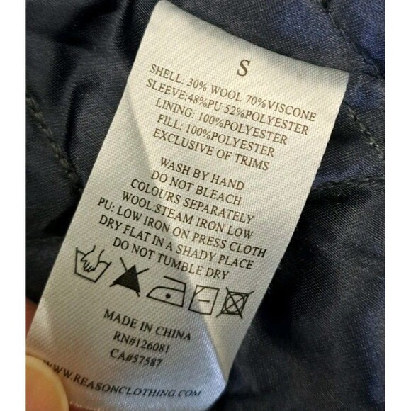 REASON Sport Varsity Letter Bomber Jacket Men's Sz Small Black Wool Blend Lined - Picture 12 of 13